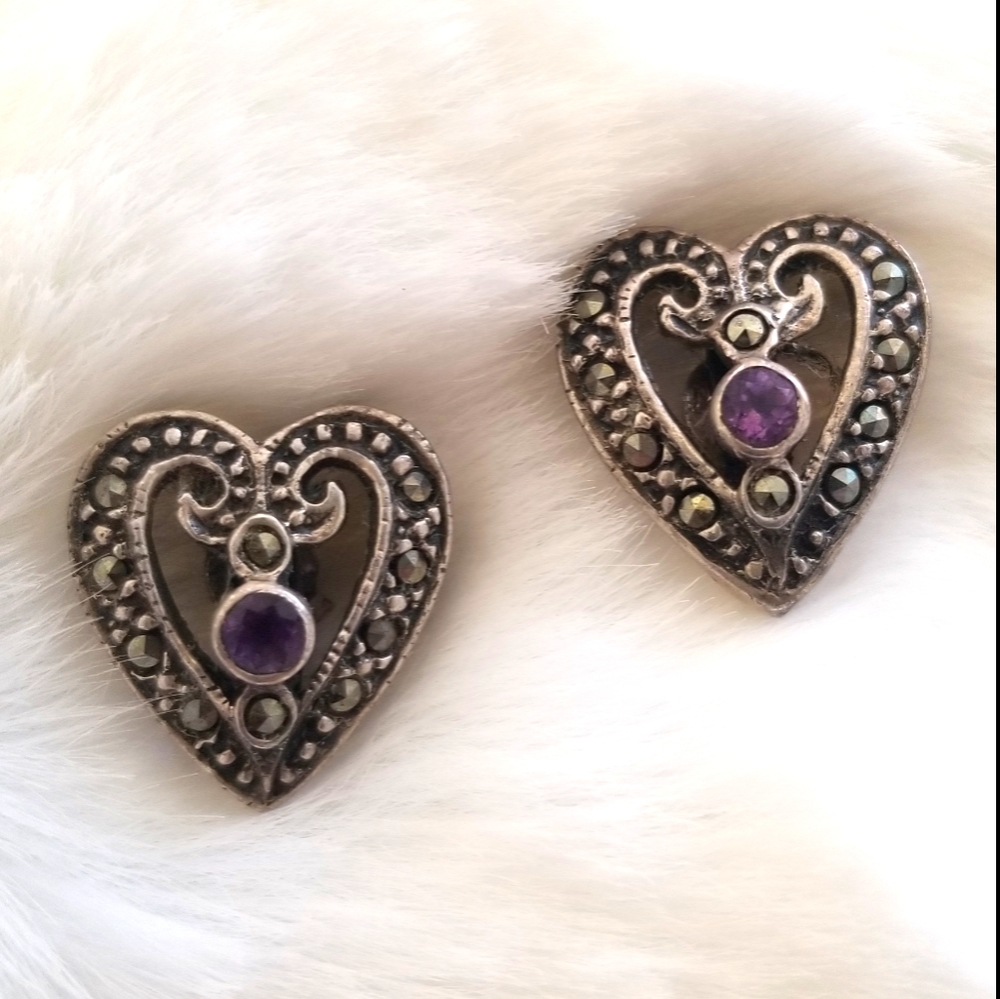 Vintage 925 Silver Heart Earrings